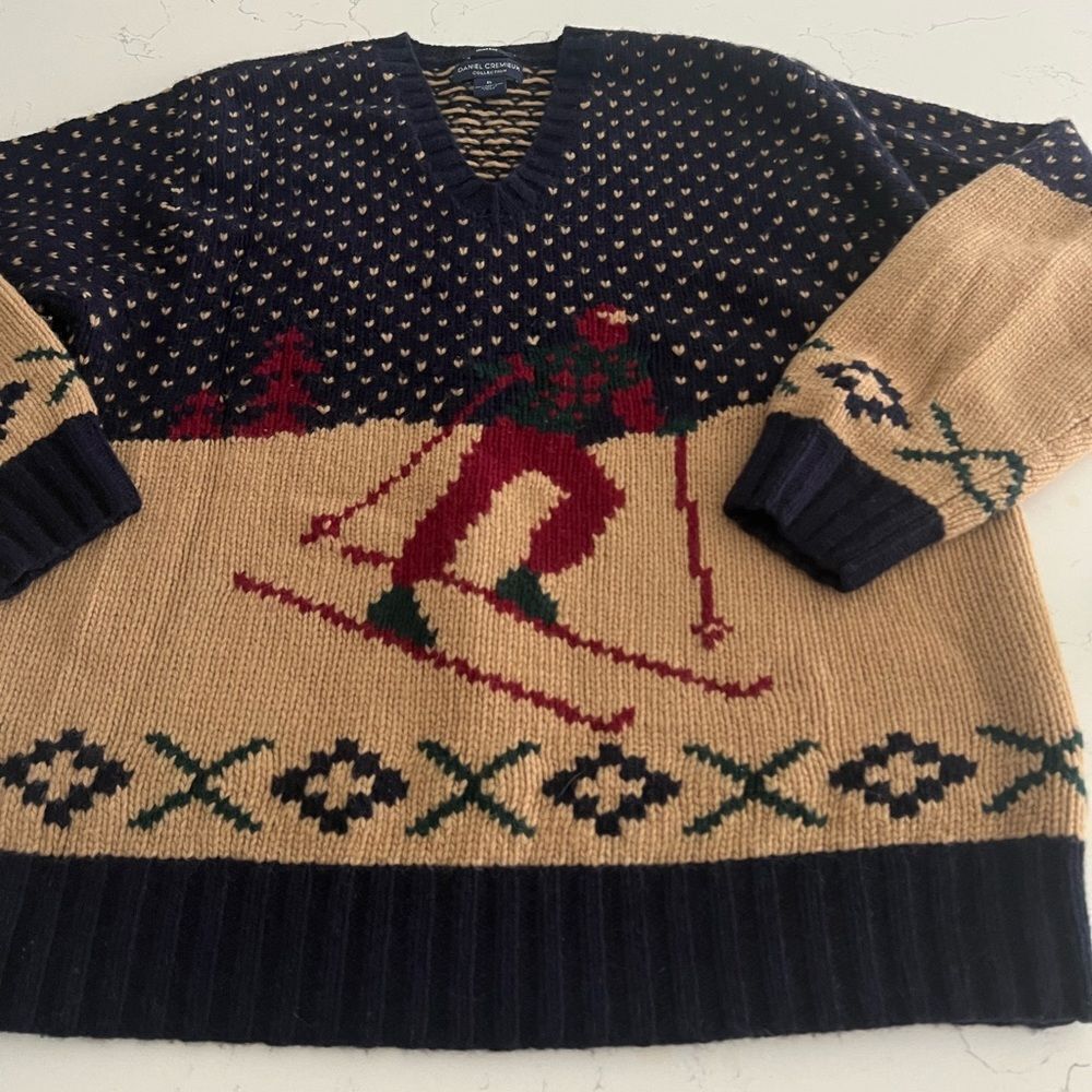 Daniel Cremieux Grandpa Sweater skier print Lambs wool size XL Vintage